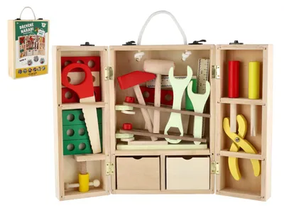 Immagine prodotto di Utensili per il legno con accessori in valigetta di legno 21x30x8 cm