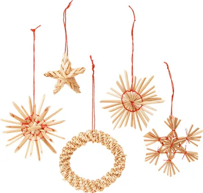 Produktbild von Handgefertigter Stroh-Christbaumschmuck für Weihnachtsdeko und Adventszeit, 17 Stück