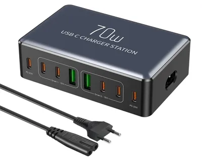 Obrázek produktu pro 70W nabíječka s 8 porty USB typu C Rychlé nabíjení stolní nabíjecí stanice pro chytré telefony sluchátka hodinky PD20W Rychlý nabíjecí rozbočovač