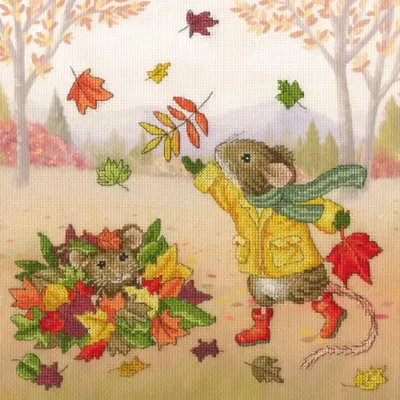 Produktbild von Bothy Threads Kreuzstich Stickpackung "Herbstfreunde", Zählmuster, XSS32, 26x26cm