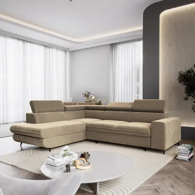 Produktbild von Masseno Ecksofa VELISS mit Schlaffunktion L-Form, Sofa mit Bettkasten, Wohnzimmersofa, Couch, Soffa, Bettsofa, Couchgarnitur- Beige, CASTEL 15