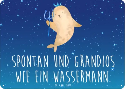 Produktbild von Mr. & Mrs. Panda tafel Sternzeichen Wassermann DIN A6 - Sternenhimmel Blau - Geschenk, Deko Blechschild, Meermann, Schild, Türschild, wandtafel, Wandbild, Meer, Nix