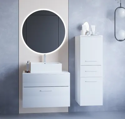 Produktbild von Badmöbel Badezimmer Set BUSTO LED weiss hochglanz Spiegel Waschbeckenunterschrank mit Waschbecken
