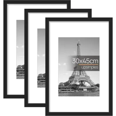 Image de Lot de 3 cadres photo, dimensions 30x45 cm, couleur noire, en plastique