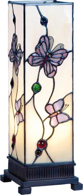 Produktbild von Clayre & Eef Tiffany Tischlampe 12x12x35 cm Weiß Rosa Glas Schmetterling