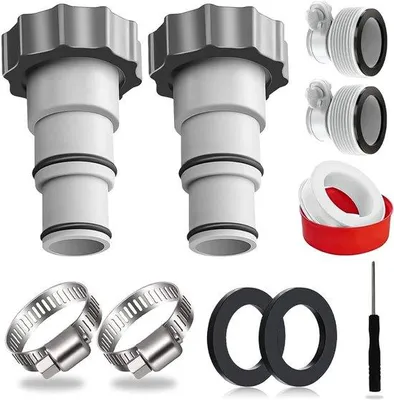 Produktbild von Zwembadslangadapter-Set - Adapter für Intex-Filterpumpen - 1,5 und 1,25 Zoll - mit Klemring und Gewinde - für Oberflächenbecken