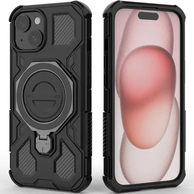 Produktbild von Robuste Handyhülle für iPhone 15 mit Ringhalter Ständer Stoßfest, Magnetisch, Dual-Layer Schutz Schwarz