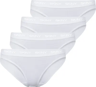 Produktbild von SKINY Damen Rio Slip, 4er Pack - Unterwäsche, Unterhose, Baumwolle, Logobund, Feinripp, einfarbig Weiß 44
