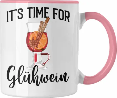 Produktbild von Trendation - Glühwein Tasse Lustig Spruch Glühweinbecher mit Henkel Doppelwandig Glühweintassen Gläser Weihnachtsmarkt Becher Tassen Geschenk - It Time For Glühwien (Rosa)