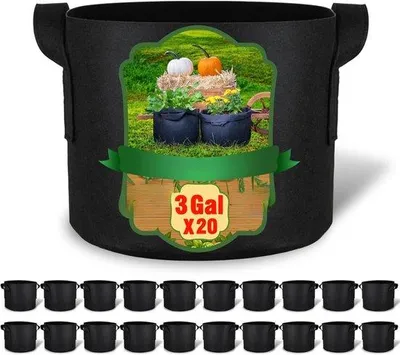 Produktbild von Famanu Kweeksäcke für Pflanzen - Set von 3 atmungsaktiven Stofftöpfen mit stabilen Handgriffen - geeignet für Gemüse, Kräuter und Blumen