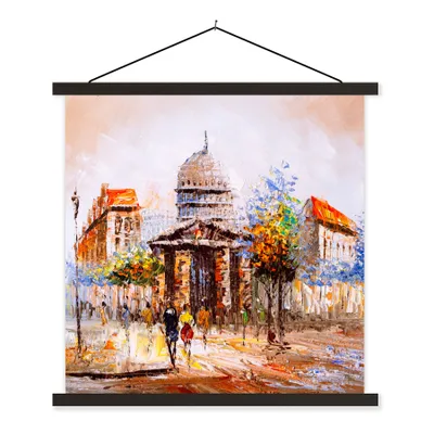 Produktbild von MuchoWow® Textilposter Gemälde - Stadt - Öl 90x90 cm mit schwarzem Rahmen - Magnetisches