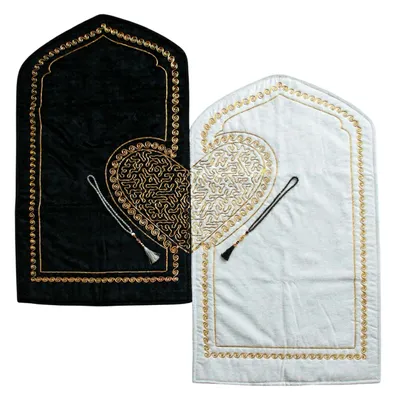 Produktbild von Gebetsteppiche für Partner weich elegant mit Tulpenmuster in Schwarz und Weiß Größe - 72 x 130 cm