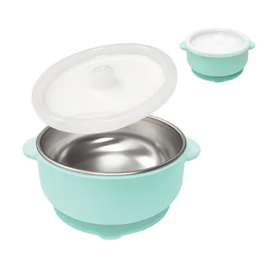 Produktbild von Edelstahl Baby Schüssel, Baby Breischale mit Saugnapf für Baby, Kleinkinder, Kinder, Grün