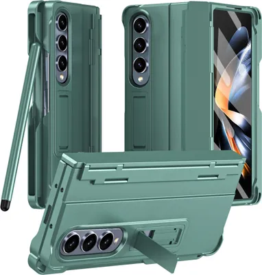 Produktbild von Handyhülle für Samsung Galaxy Z Fold 3 5G mit Pen, Scharnierschutz Hart Robuste Stoßfest Hülle mit Displayschutzfolie Grün