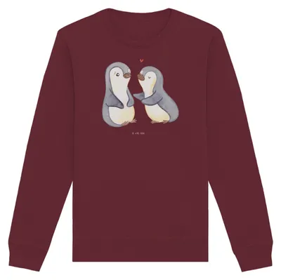 Produktbild von Mr. & Mrs. Panda Rundhals Sweatshirt Pinguine trösten Größe XXL - Burgundy - Geschenk, Valentinstag, Baumwoll Pullover, Hochzeitstag, Pulli, Mitbringsel, für Freundin