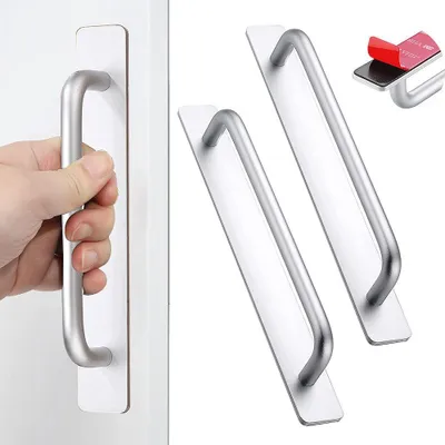 Obrázek produktu pro 2 kusy Samolepicí nábytkové úchytky, hliníkové úchytky na skříně, úchytky na zásuvky, úchytky na dveře, bez vrtání, úchytky na skříně, kuchyně, posuvné dveře, balkonové dveře