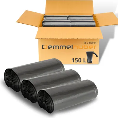 Produktbild von DEMMELHUBER Müllsäcke 150 L 240 L extrastark und reißfest Müllbeutel Abfallbeutel Müllsack Mülltüte Abfallsäcke - 150 Liter 3 Rollen DH614