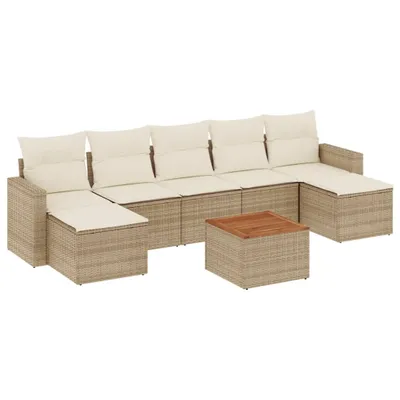Produktbild von vidaXL 8-tlg. Garten-Sofagarnitur mit Kissen Beige Poly Rattan