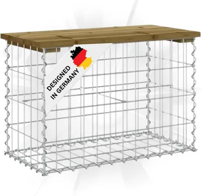 Produktbild von DELUKE® Gartenbank Gabionen BIKS aus Stahl | 63x31,5x42cm Kiefernholz Braun | Gabionenbank Gartentisch aus Gabionen Steinkorb Gabionengitter Ziergabione Drahtkorb befüllbar