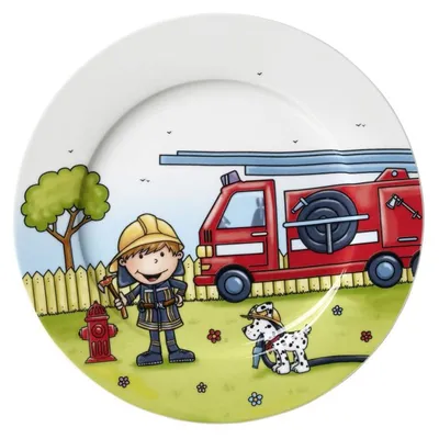 Produktbild von Ritzenhoff & Breker Feuerwehrmann Bernie Teller, Kinderteller, Speiseteller, Kinder, Porzellan, Ø 19 cm, 427066