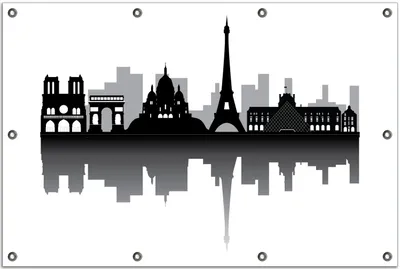 Produktbild von Wallario Outdoor-Poster für Garten oder Balkon, Motiv Silhouetten Pariser Sehenswürdigkeiten, in ca. 80 x 120 cm