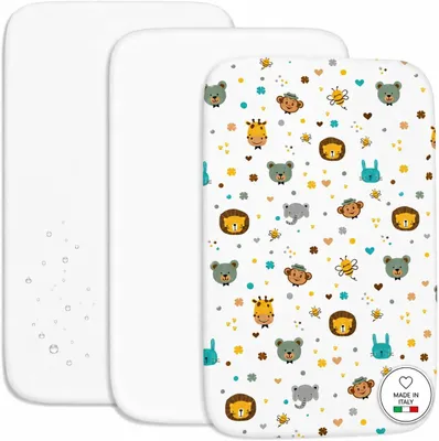 Produktbild von Spannbettlaken Set 50x83 cm, 2 Stück, mit wasserdichtem Matzenschoner, 100% Baumwolle, für Beistellbett