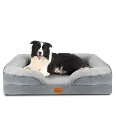Produktbild von Nobleza Orthopädisches Hundebett, 106x80x17 cm, Memory Foam, waschbar & rutschfest, mit hohem Rand, grau, für große/mittelgroße Hunde