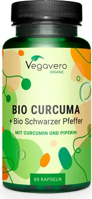 Produktbild von Vegavero Curcuma + Schwarzer Pfeffer | 60 Kapseln | mit Curcumin und Piperin | vegan
