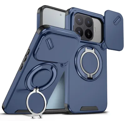 Obrázek produktu pro Dvouvrstvé pouzdro pro Xiaomi 17T Pro, posuvným krytem fotoaparátu a magnetickým kroužkovým stojánkem Modrý