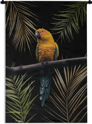Produktbild von MuchoWow® Wandteppich Wandbehang Farn - Papagei - Pflanzen 90x135 cm Tapisserie Dekoration Wandtuch - Baumwolle - Wandskulptur
