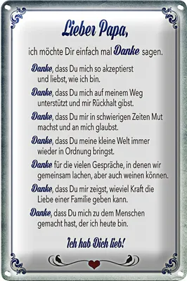 Produktbild von Blechschild Spruch 20x30cm lieber Papa Ich hab dich lieb