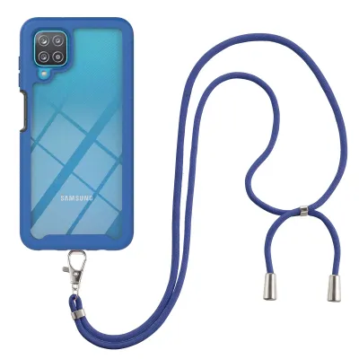 Produktbild von Samsung Galaxy A12 Handykette Hülle, Transparente TPU Bumper Ganzkörper Schutzhülle mit Kordel zum Umhängen Necklace Schlüsselband für Samsung A12 Blau