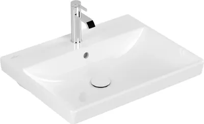 Productafbeelding van Villeroy & Boch wastafel Avento 415860, 600 x 470 mm, rechthoekig, 1 centraal geplaatst afvoergat, met overloop, kleur: Alpin wit, 1 stuk.