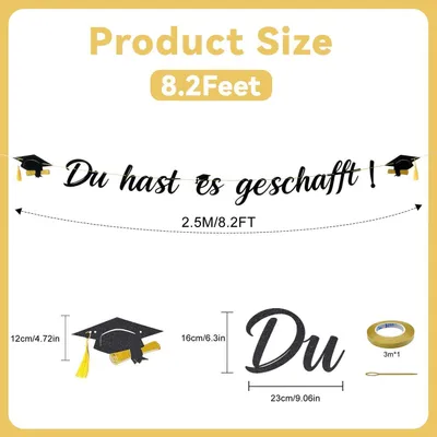 Productafbeelding van Afstudeergordijn "Gefeliciteerd, je hebt het bereikt" zwart met studentenmutsen