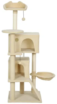 Image de Arbre à chat - Tour pour chat - 140 cm - Poteaux en sisal - Hamac - Échelle - Cabane - Beige