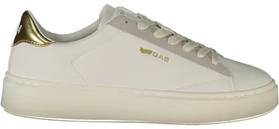 Produktbild von Weiße Damen-Sportschuhe mit Gold-Details und Schnürsenkeln