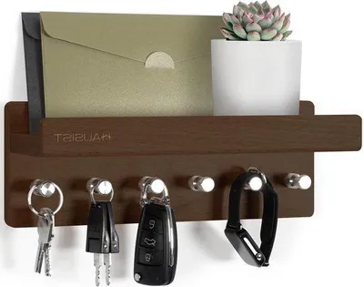 Produktbild von Famanu Schlüsselhalter aus Holz mit Ablage und Edelstahlhaken - Buche