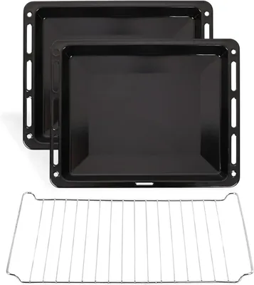 Produktbild von ICQN 460 x 370 x 30 mm Backblech Set mit Gitter, 2x Emaillierte Fettpfanne und 1x Gitter für Backofen, Kratzfest & Rosfrei, 46 x 37 cm