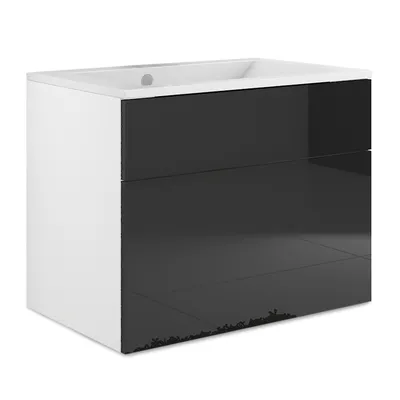 Obrázek produktu pro Toaletní stolek 47 x 60 cm do koupelny | Koupelnový nábytek s lesklými černými čely