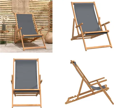 Obrázok produktu pre vidaXL Plážové kreslo skladacie z masívneho dreva teak sivé - Plážové kreslo - Plážové stoličky - Lehátka - Ležadlá