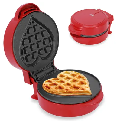 Mini-Waffeleisen Herzform, 550 W, Antihaft, rot, 13x16x8 cm