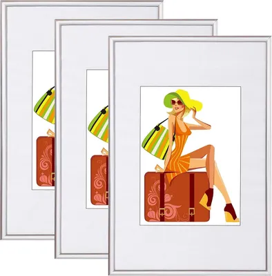 Immagine prodotto di Set di 3 cornici per foto con passepartout, colore argento, dimensioni 28x35 cm