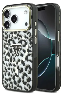 Obrázek produktu pro Pouzdro Guess IML Leopard Glitter Triangle pro iPhone 18 Pro / 17 Pro, černé