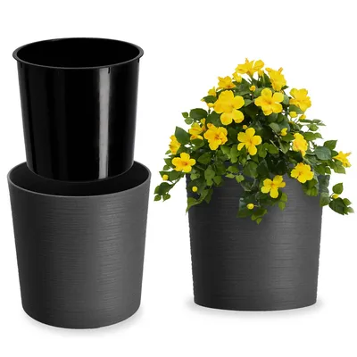 Image de KADAX Pot de fleurs Cache-pot de fleurs 19cm avec insert Support de fleurs Plastique Graphite