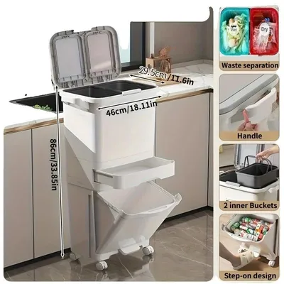 Obrázek produktu pro Kontejner na kuchyňský odpad, objem 49 litrů, úsporný design, béžová barva, 49 litrů