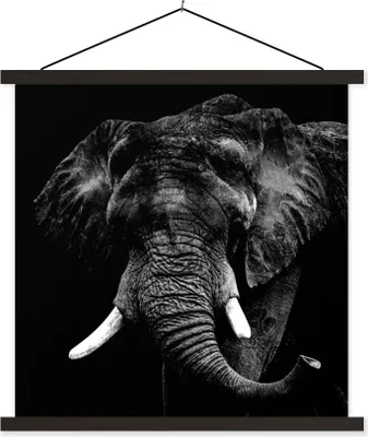 Produktbild von MuchoWow® Textilposter Elefant - Tiere - Zähne - Schwarz - Weiß 40x40 cm mit schwarzem Rahmen - Fotos