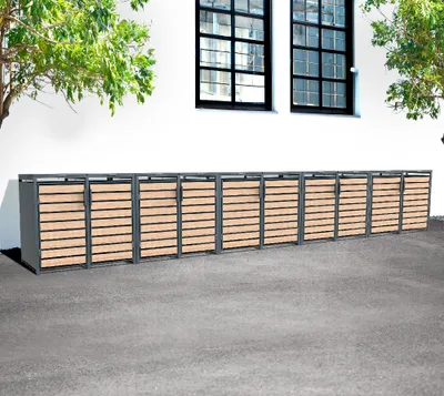 Obrázek produktu pro Kovový odpadkový koš Westmann Lacina 10x240 L antracit/dřevo-efekt 80x660x116 cm