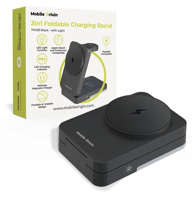 Zdjęcie produktu dla Mobile Origin 3In1 Foldable Charging Stand With Light,  Pw28, Black