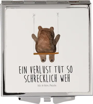 Produktbild von Mr. & Mrs. Panda Schminkspiegel Bär Schaukel - Weiß - Geschenk, Klappspiegel, Kosmetikspiegel, Teddy, klappbar, Kleiner Spiegel, Taschenspiegel