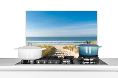 Produktbild von KitchenYeah® Spritzschutz Küche - Küchenrückwand - Wandschutz für Herd und Spüle - Strand - Meer - Düne - Sand - Sommer 60x40 - Alu-Dibond (Alternative zum Spritzschutz aus Glas) - Hitzebeständig - H